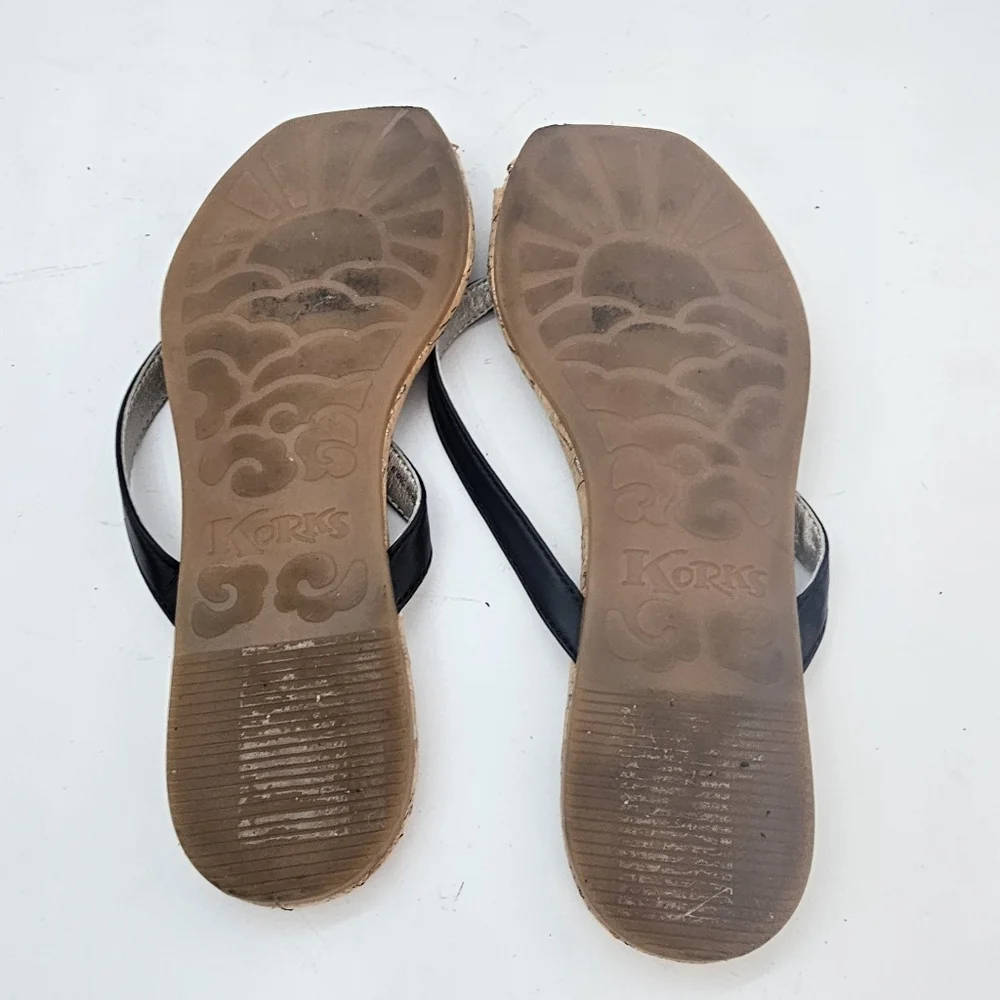 Korks Winnie Flat Flip Flop Sandals Black/Cork Women’s Size 8 Preowned